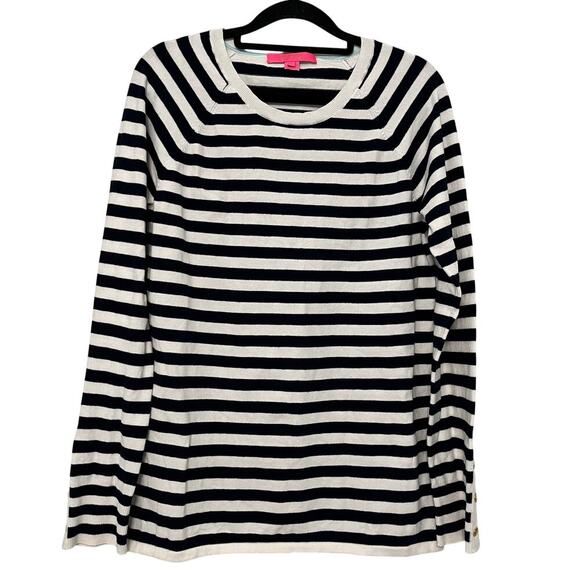 Lilly Pulitzer Dinah Sweater‎ Navy White Striped Size Large Preppy Nautical - Picture 3 of 10